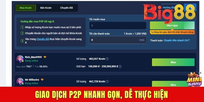 Giao dịch P2P nhanh gọn, dễ thực hiện
